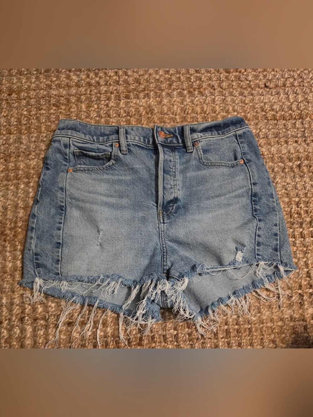 High Rise Denim Shorts Womens 10 Distressed Cutoff Jean Shorts Light Wash